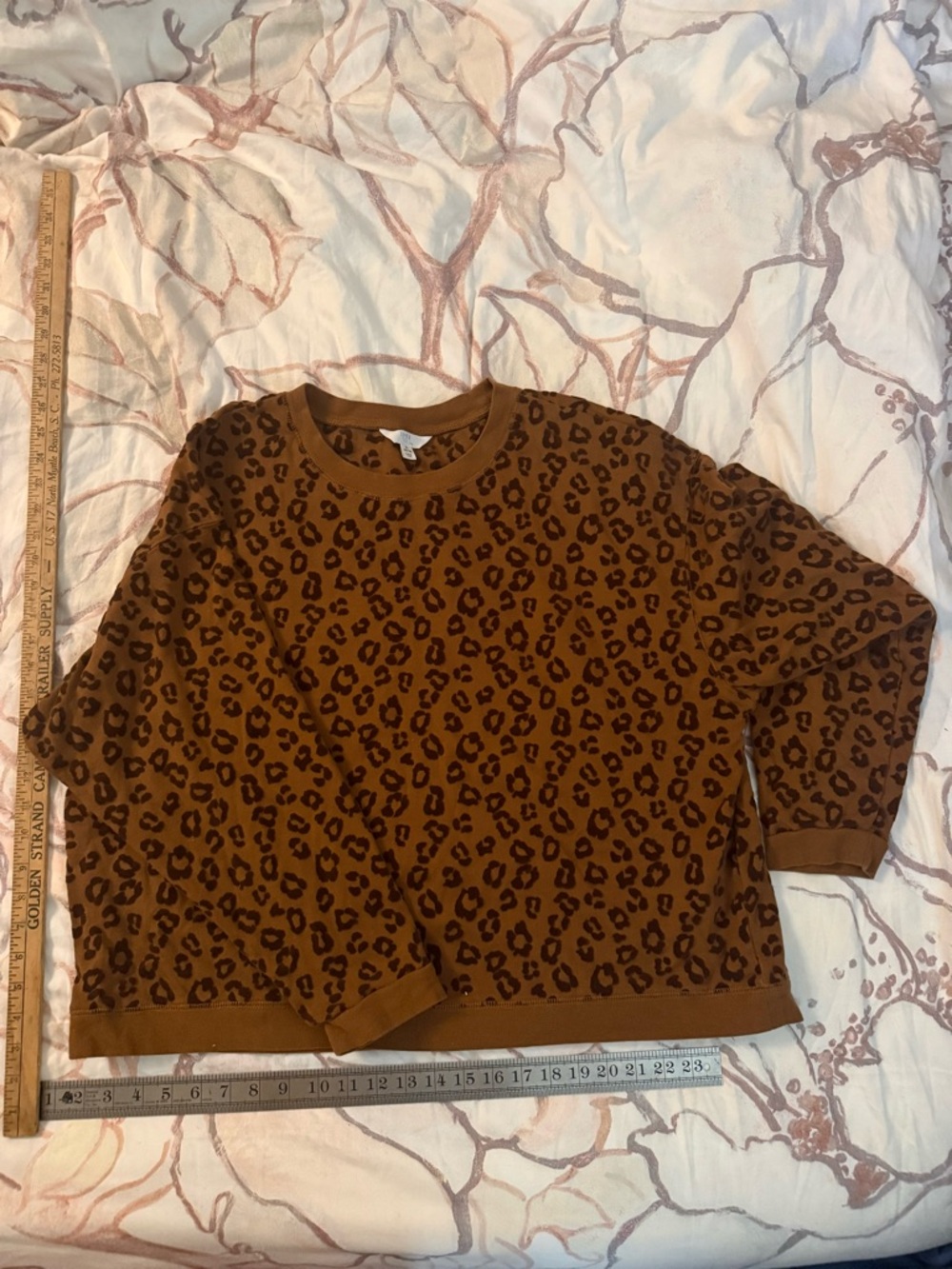 Time and Tru Brown Leopard Print Crewneck Sweater